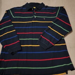 Y2K Duck Head Men's Striped Long Sleeve Polo Shirt Size L 1990s